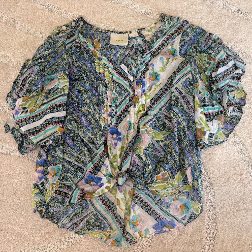 Maeve Anthropologie "Maya" Floral Flutter Sleeve Top